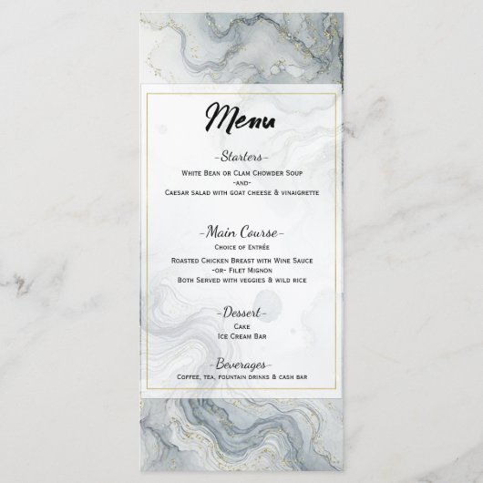 Menu de mariage aquarelle Bleu Gris Or Plage (Devant)