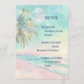 Menu de mariage aquarelle clair de lune sur la pla (Devant)