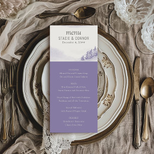 Menu de mariage aquarelle lavande Forêt d'Hiver
