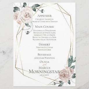 Menu de mariage   Aquarelle Pale Blush Rose Floral