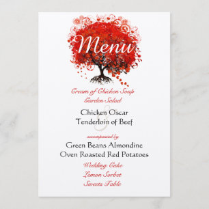 Menu de mariage arbre rouge rustique découpé die
