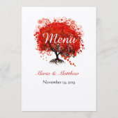 Menu de mariage arbre rouge rustique découpé die (Dos)
