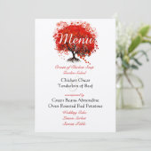 Menu de mariage arbre rouge rustique découpé die (Debout devant)