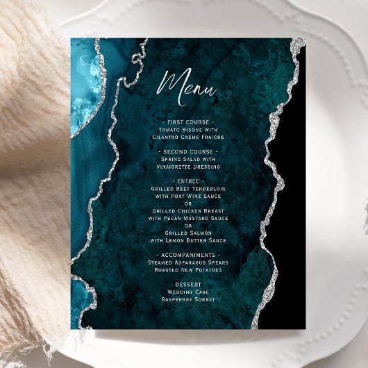 Menu de mariage argent bleu sarcelle agate budget