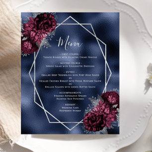 Menu de mariage argent floral Bourgogne marine pas