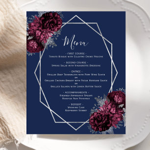 Menu de mariage argent floral Bourgogne marine pas