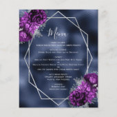 Menu de mariage argenté floral violet budget (Devant)