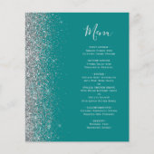 Menu de mariage argenté pailleté bleu sarcelle (Devant)