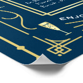 Menu de mariage Art déco or bleu avec bar ouvert (Coin)