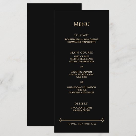 Menu de mariage Art Déco vintage (Devant / Derrière)