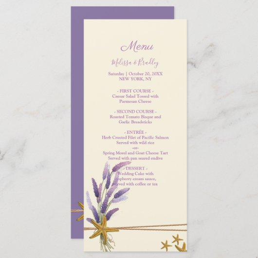 Menu de mariage assez simple en étoile de mer (Devant / Derrière)