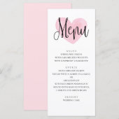 Menu de mariage au cœur rose. Dîner moderne romant (Devant / Derrière)