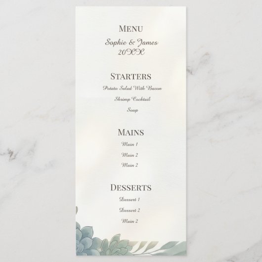 Menu de mariage au eucalyptus gris bleu (Devant)