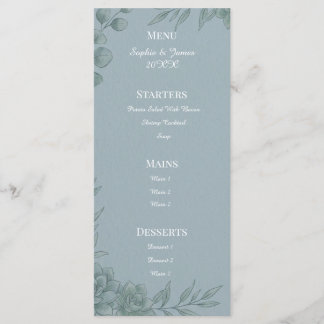Menu de mariage au eucalyptus gris bleu