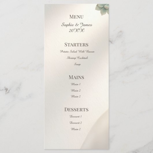 Menu de mariage au eucalyptus gris bleu (Devant)