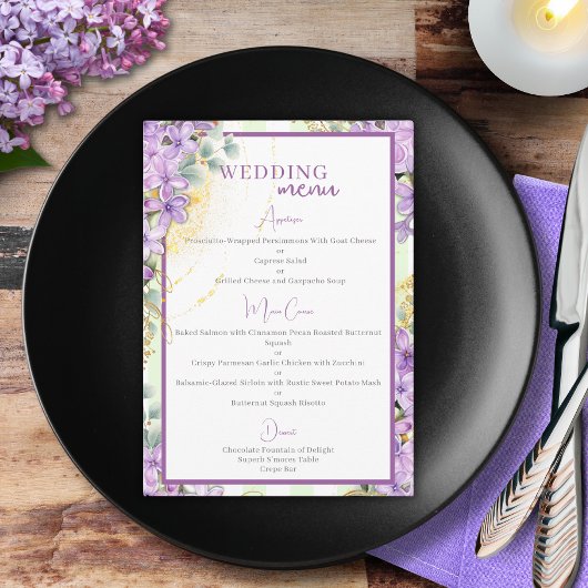 Menu de mariage au lilas violet