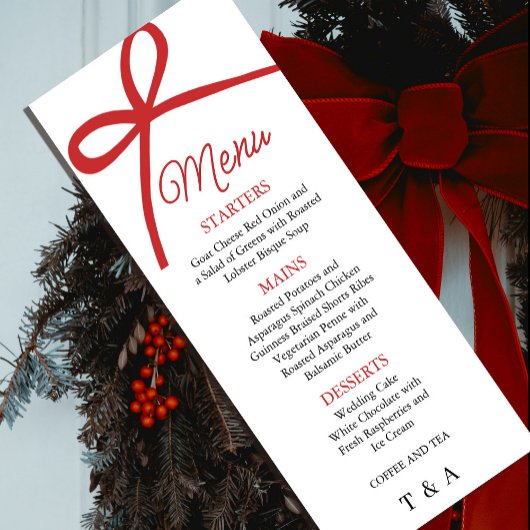 Menu de mariage au ruban rouge élégant