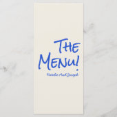 Menu de mariage au vin écrit à la main rétro bleu (Dos)