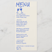 Menu de mariage au vin écrit à la main rétro bleu (Devant)