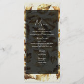 Menu de mariage automnal beige et noir avec feuill (Devant)