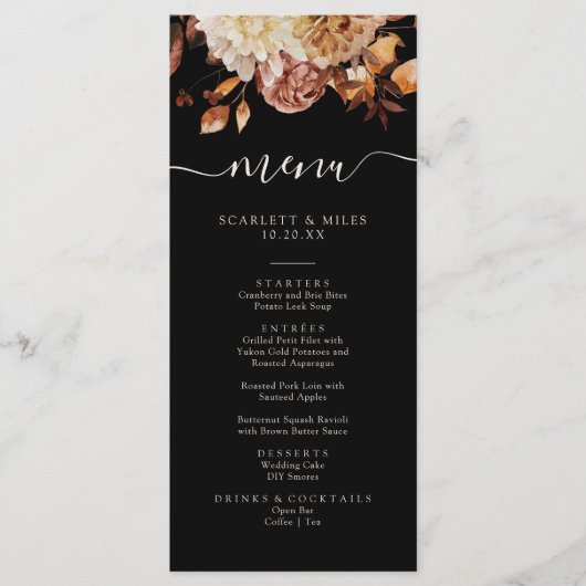 Menu de mariage automnal noir (Devant)