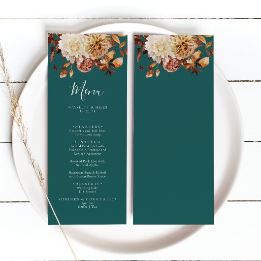 Menu de mariage automnal sarcelle