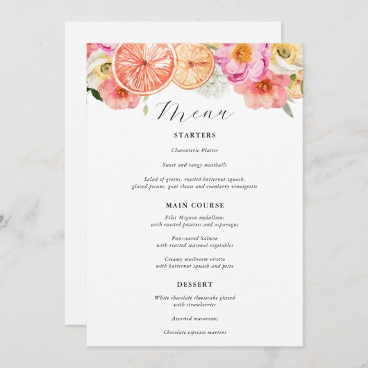 Menu de mariage aux agrumes rose vif (Devant / Derrière)