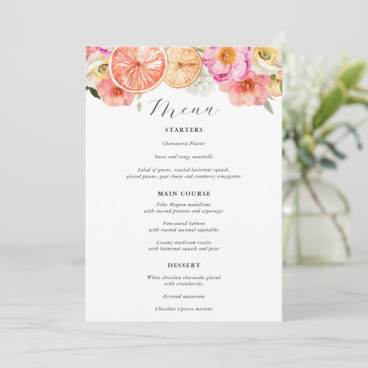 Menu de mariage aux agrumes rose vif (Debout devant)