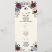 Menu de mariage aux élégantes roses de Bourgogne (Devant)