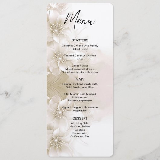 Menu de mariage aux fleurs blanches ivoire élégant (Devant)