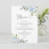 Menu de mariage aux fleurs bleues poussiéreuses d' (Debout devant)