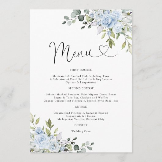 Menu de mariage aux fleurs bleues poussiéreuses d' (Devant)