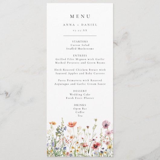 Menu de mariage aux fleurs sauvages (Devant)