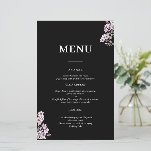 Menu de mariage aux fleurs sauvages (Debout devant)