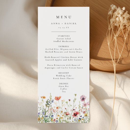 Menu de mariage aux fleurs sauvages