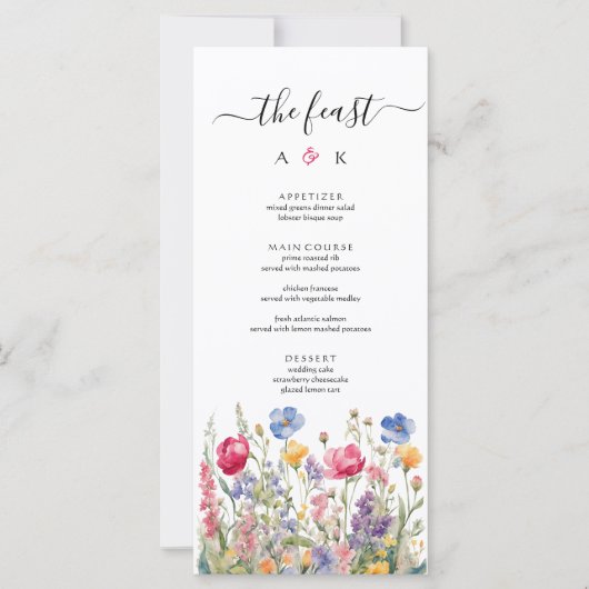 Menu de mariage aux fleurs sauvages bohèmes du jar (Devant)