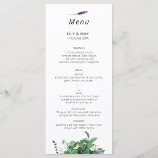 Menu de mariage aux fleurs sauvages botaniques