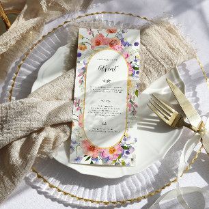 Menu de mariage aux fleurs sauvages colorées Boho