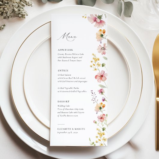 Menu de mariage aux fleurs sauvages de Boho Meadow