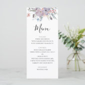 Menu de mariage aux fleurs violettes. Menu de dîne (Debout devant)
