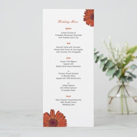 Menu de mariage aux Gerbera (Debout devant)
