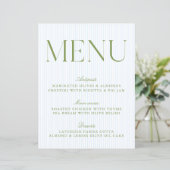 Menu de mariage aux rayures vert sauge et bleu mod (Debout devant)