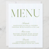 Menu de mariage aux rayures vert sauge et bleu mod (Devant)