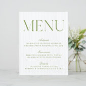 Menu de mariage aux rayures vert sauge moderne et (Debout devant)