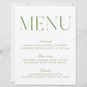 Menu de mariage aux rayures vert sauge moderne et (Devant)