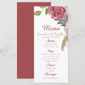 Menu de mariage aux roses aquarelles (Devant / Derrière)