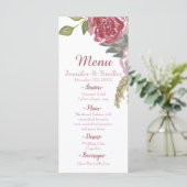 Menu de mariage aux roses aquarelles (Debout devant)