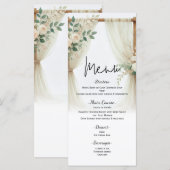 Menu de mariage aux roses et verdure avec arche en (Devant / Derrière)