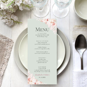 Menu de mariage aux roses roses et vert sauge roma