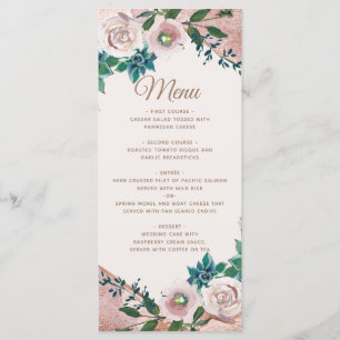 Menu de mariage aux succulents en or rose et rose 